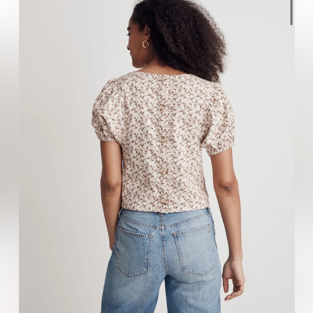 Madewell Cream Floral Puff-Sleeve Blouse